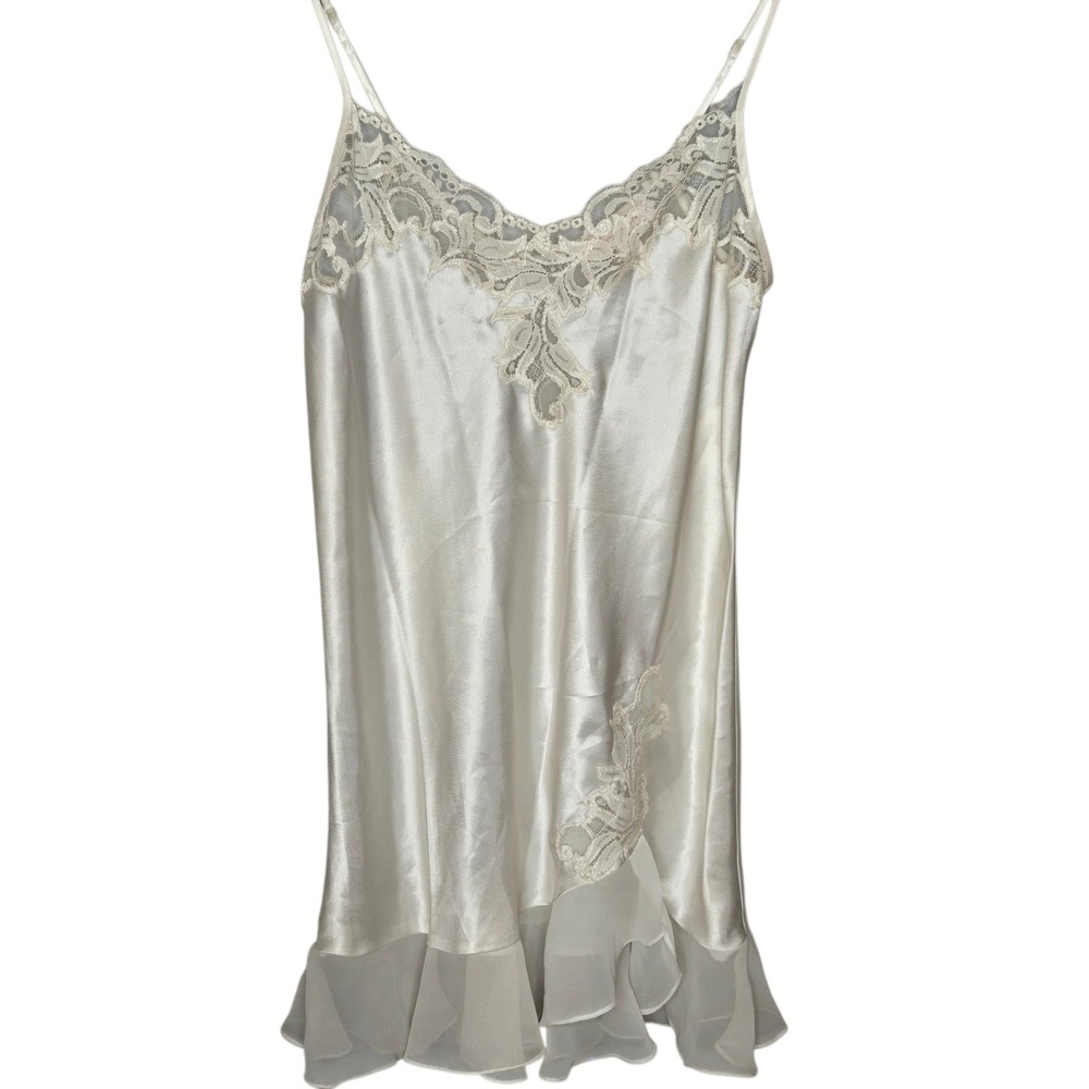 Oscar de la Renta Pink Label Cream Satin Slip Dress Lace Chemise Coquette Bridal - Picture 2 of 9